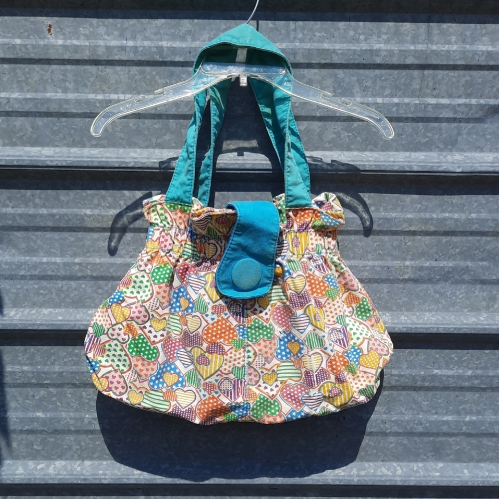 VINTAGE Denim Colorful Heart Print Purse